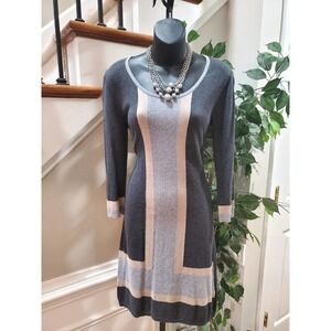 Spense Women's Gray Viscose Round Neck Long Sleeve Knee Length Dress Size Small